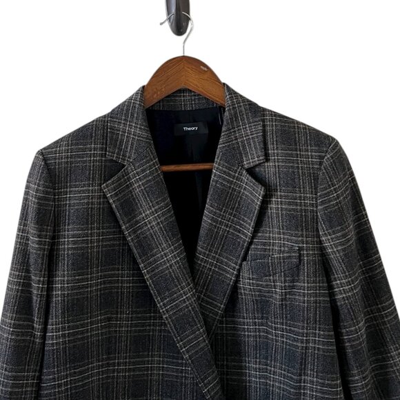 Theory Piazza Wool Blend Double Breasted Plaid Blazer/Jacket Size 6 - Picture 6 of 16